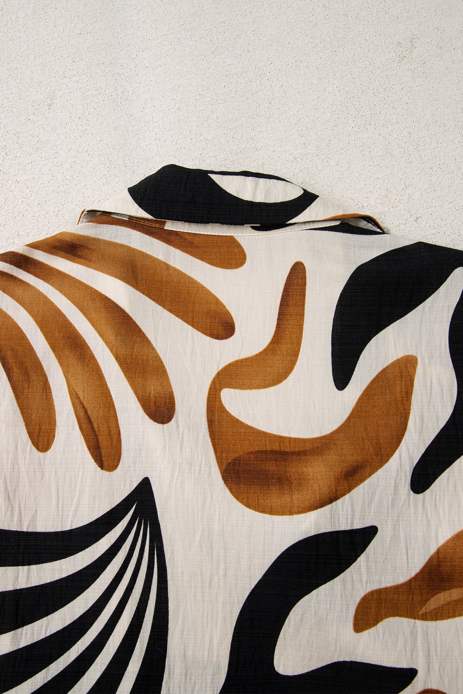 White Plus Size Abstract Print Dress With Contrast Collar Split Neck Long Dress Dear-Lover Dropshipping