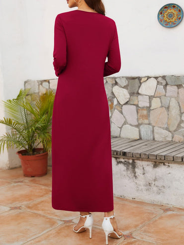 Twisted Round Neck Long Sleeve Dress.