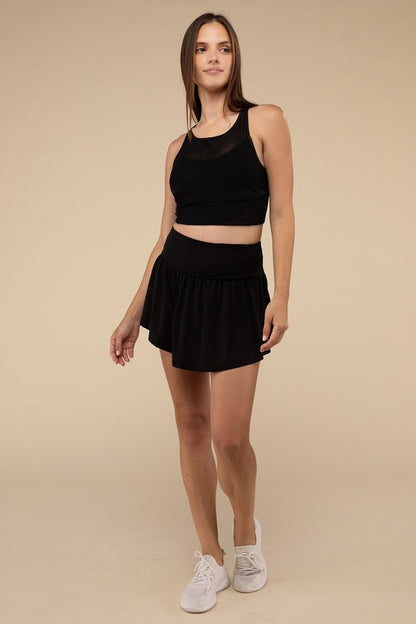 Wide band tennis skirt with pocket