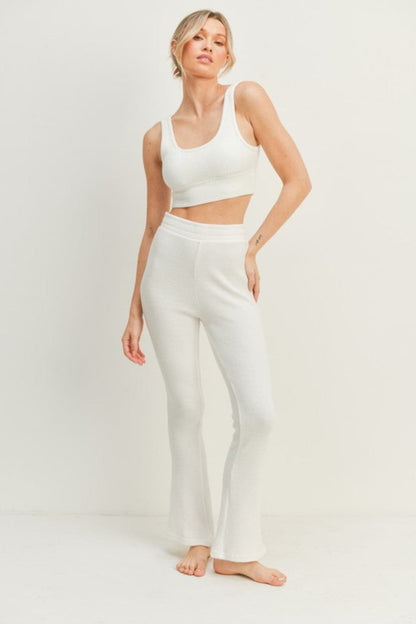 Kimberly C Waffle Tank and High Waist Flare Pants Set.