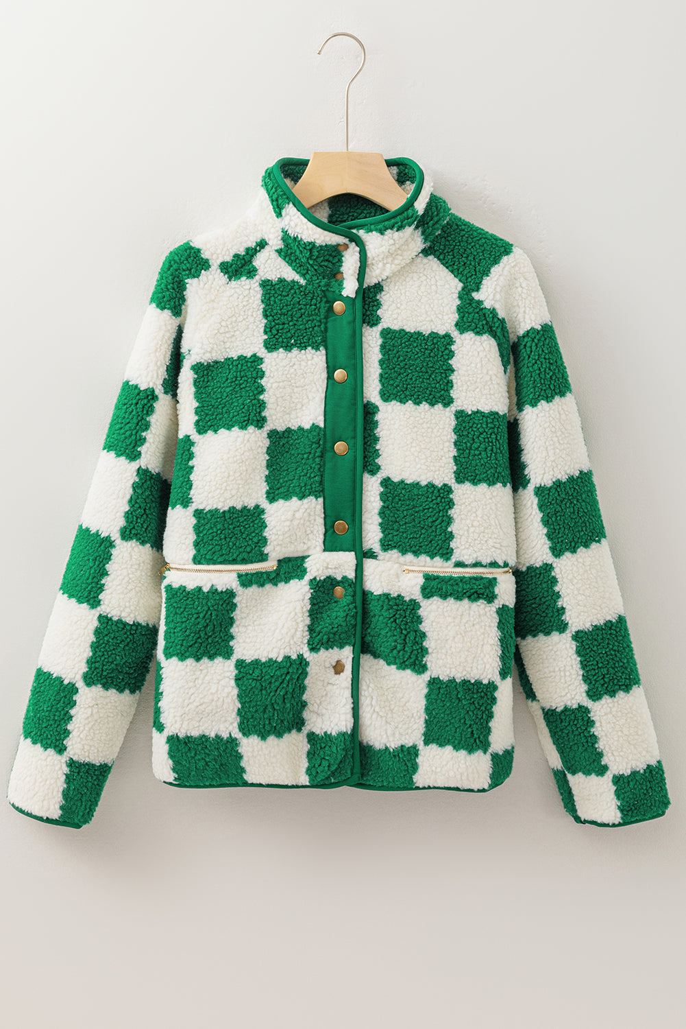 Lapis Plaid Sherpa Snap Button Jacket