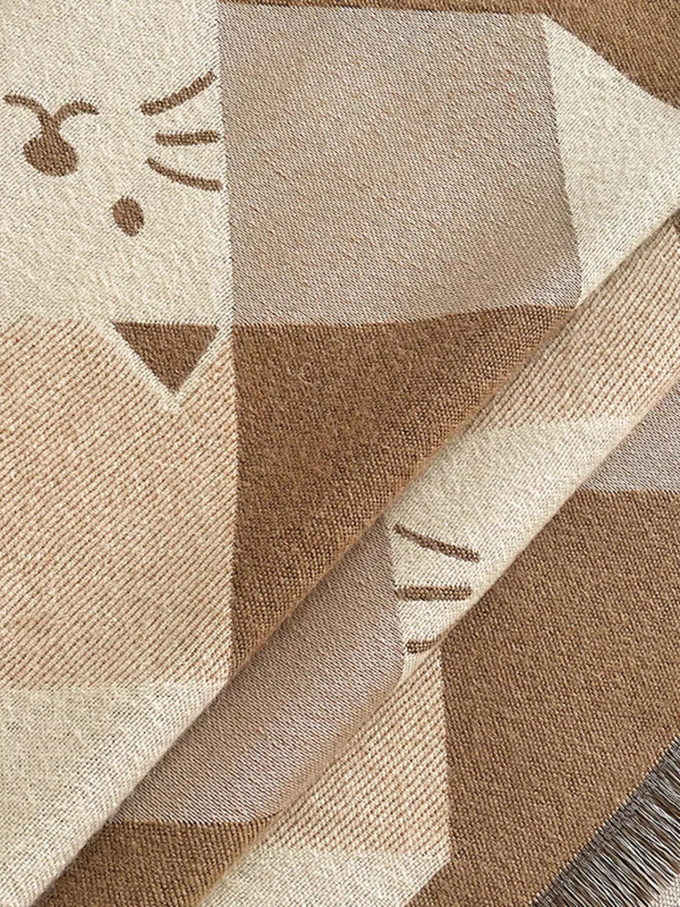 Cute Cat Pattern Plaid Raw Hem Scarf Simply Love