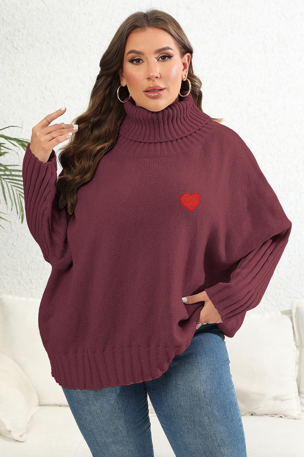 Plus Size Turtle Neck Long Sleeve Sweater.