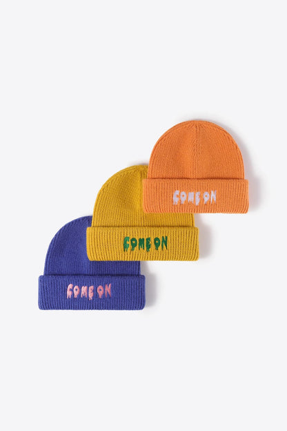 COME ON Embroidered Cuff Knit Beanie.