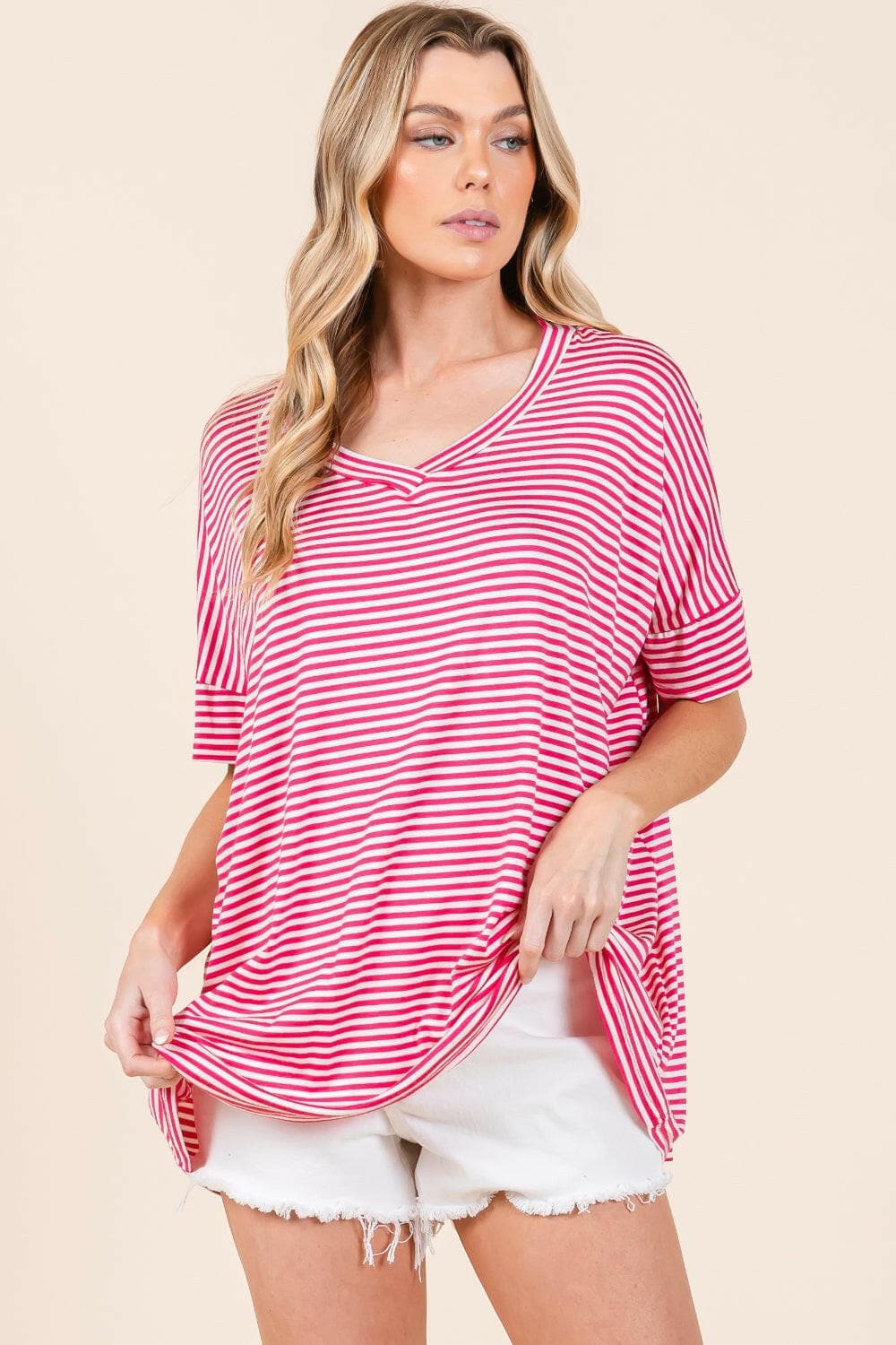 Chic Striped V-Neck Tee for Effortless Style.