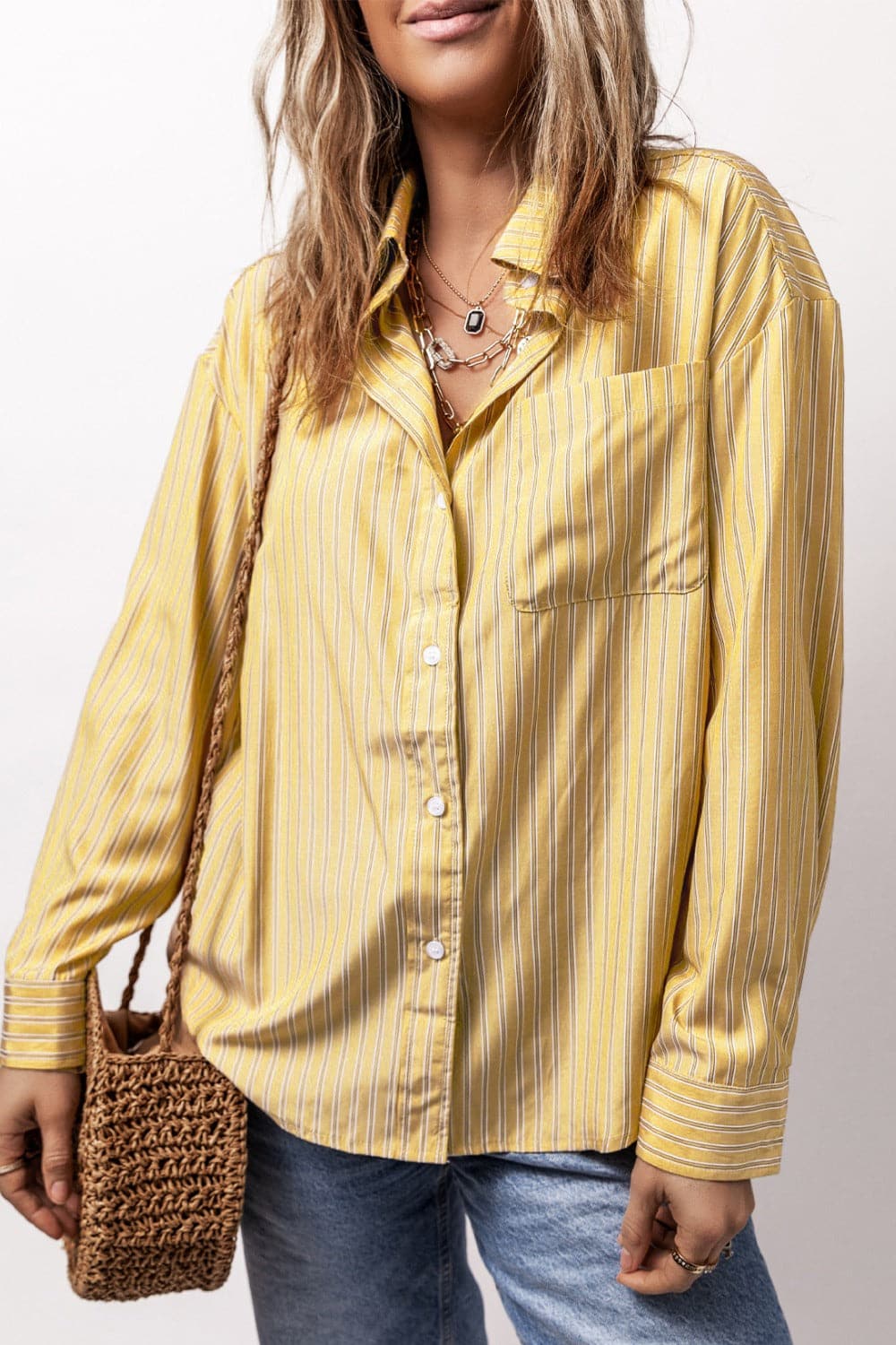 Striped Button Up Long Sleeve Shirt.