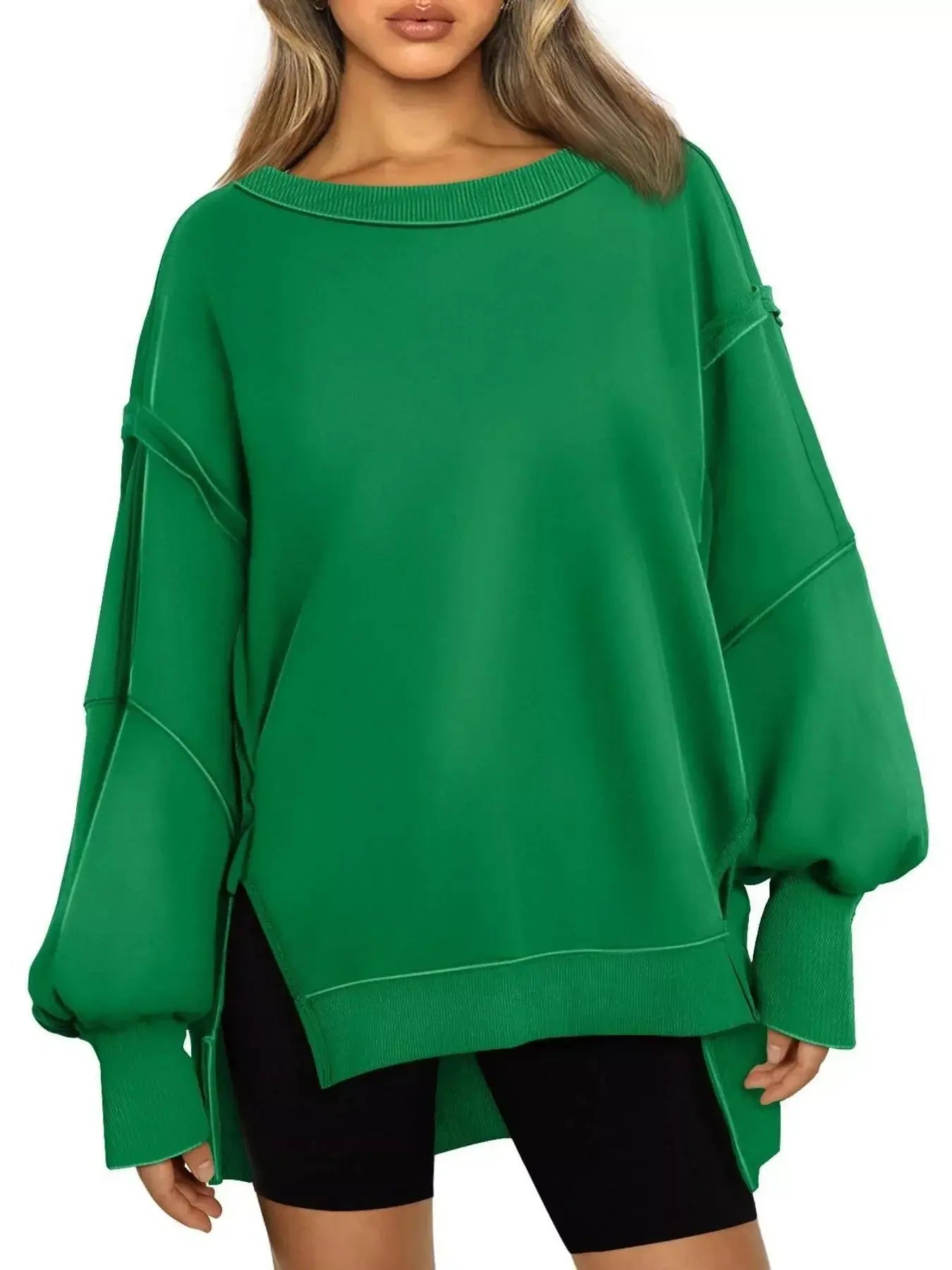 Side Slit Long Sleeve Oversized Sweatshirt Simply Love