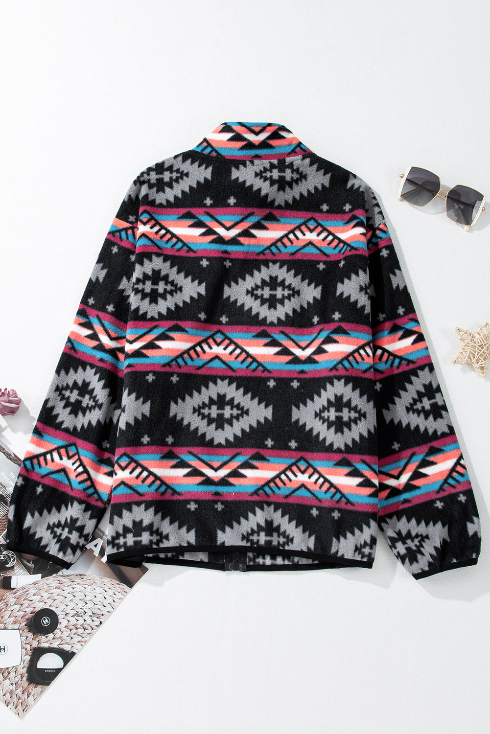 Boho black aztec zip collar jacket