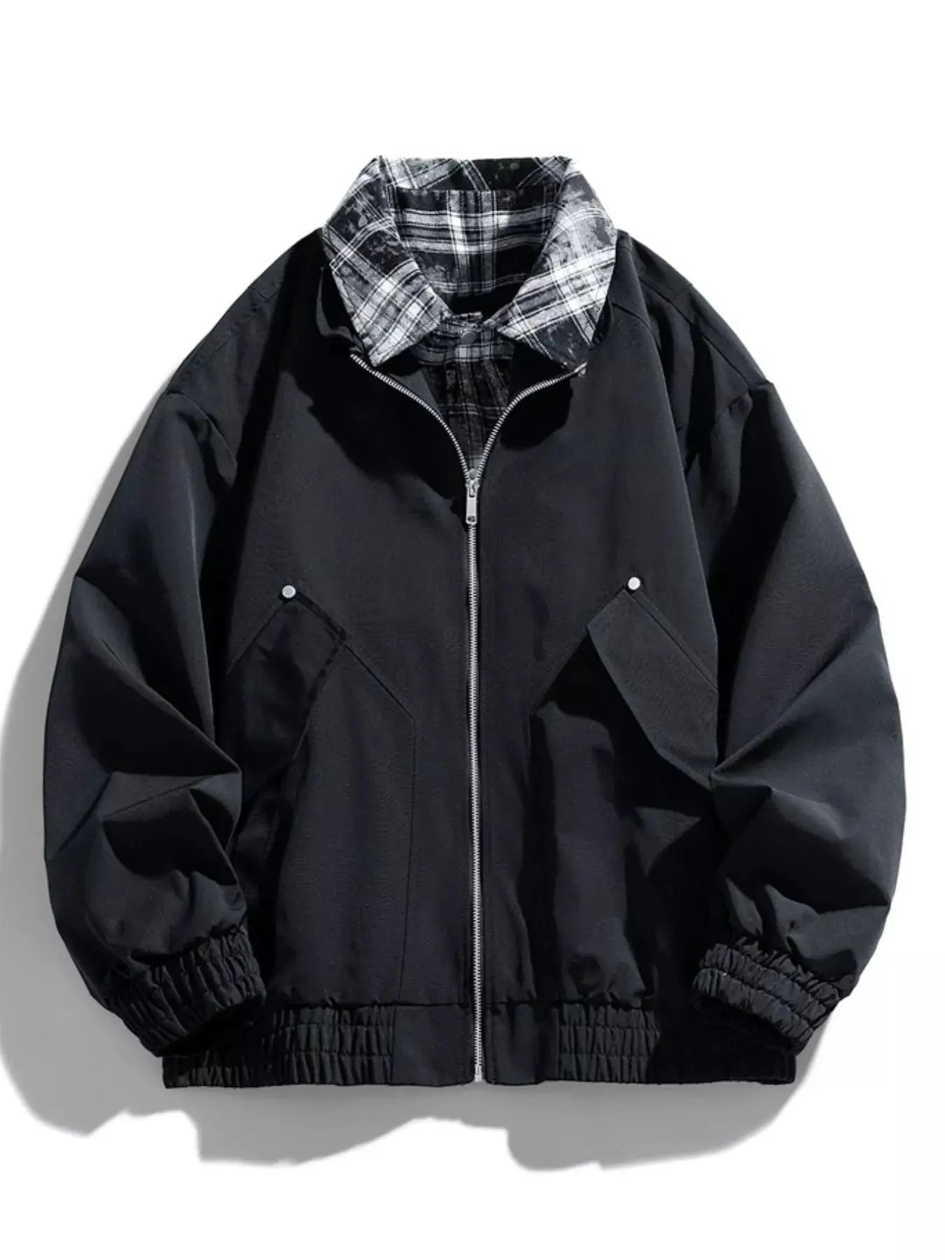 Men's Plus Size Plaid Collar Zip-Up Bomber Jacket Simply Love