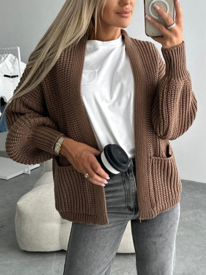 Open Front Dropped Shoulder Cardigan.