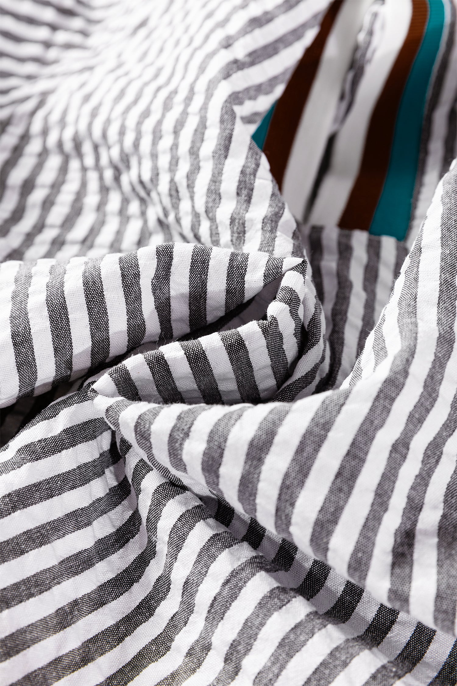 Dark Grey Striped Patchwork Split Neck Blouse With Contrast Detail Dear-Lover Dropshipping