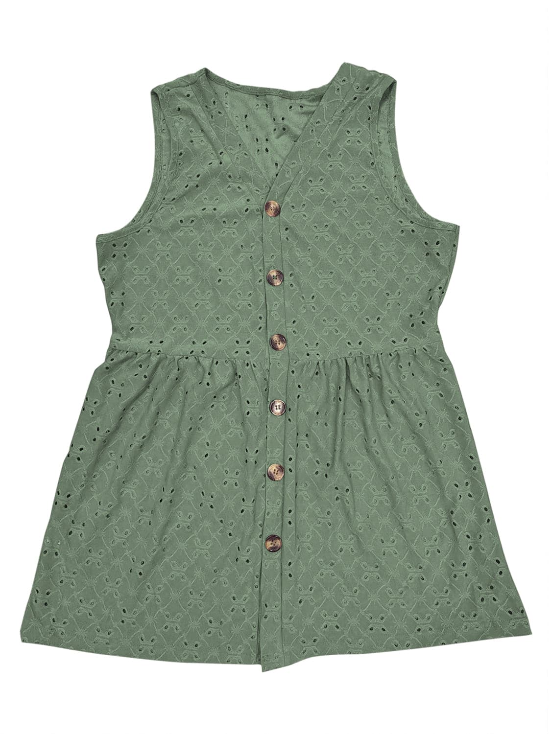 Full Size Eyelet Button Up V-Neck Tank.