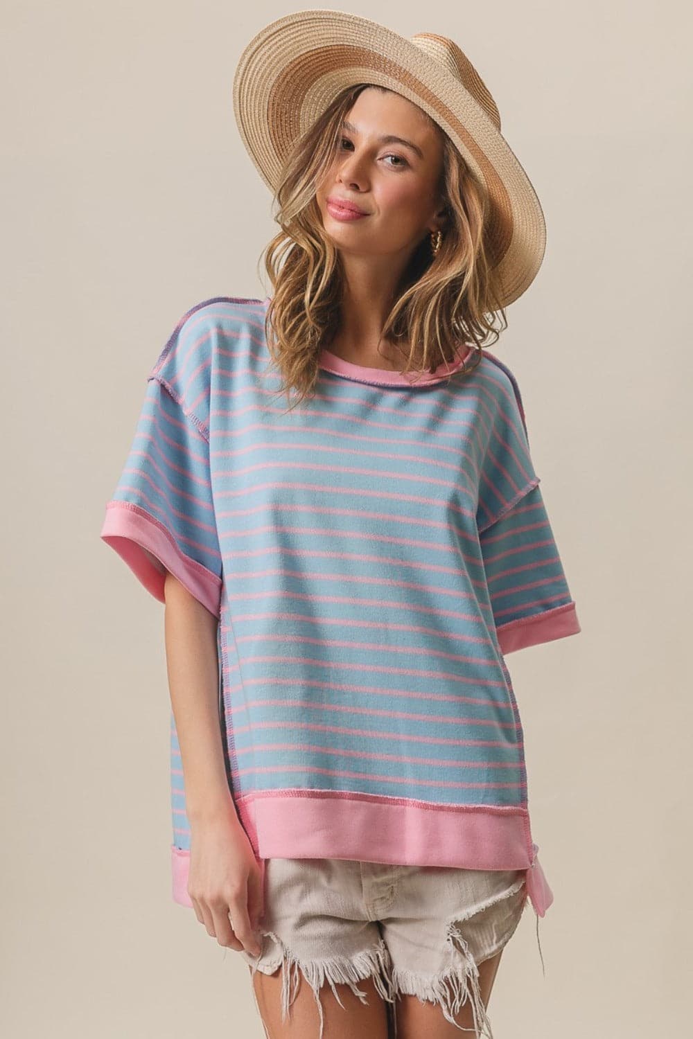 BiBi Exposed Seam Stripe Contrast T-Shirt.