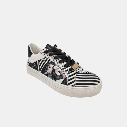 Chic printed vegan leather lace-up sneakers for stylish sustainability