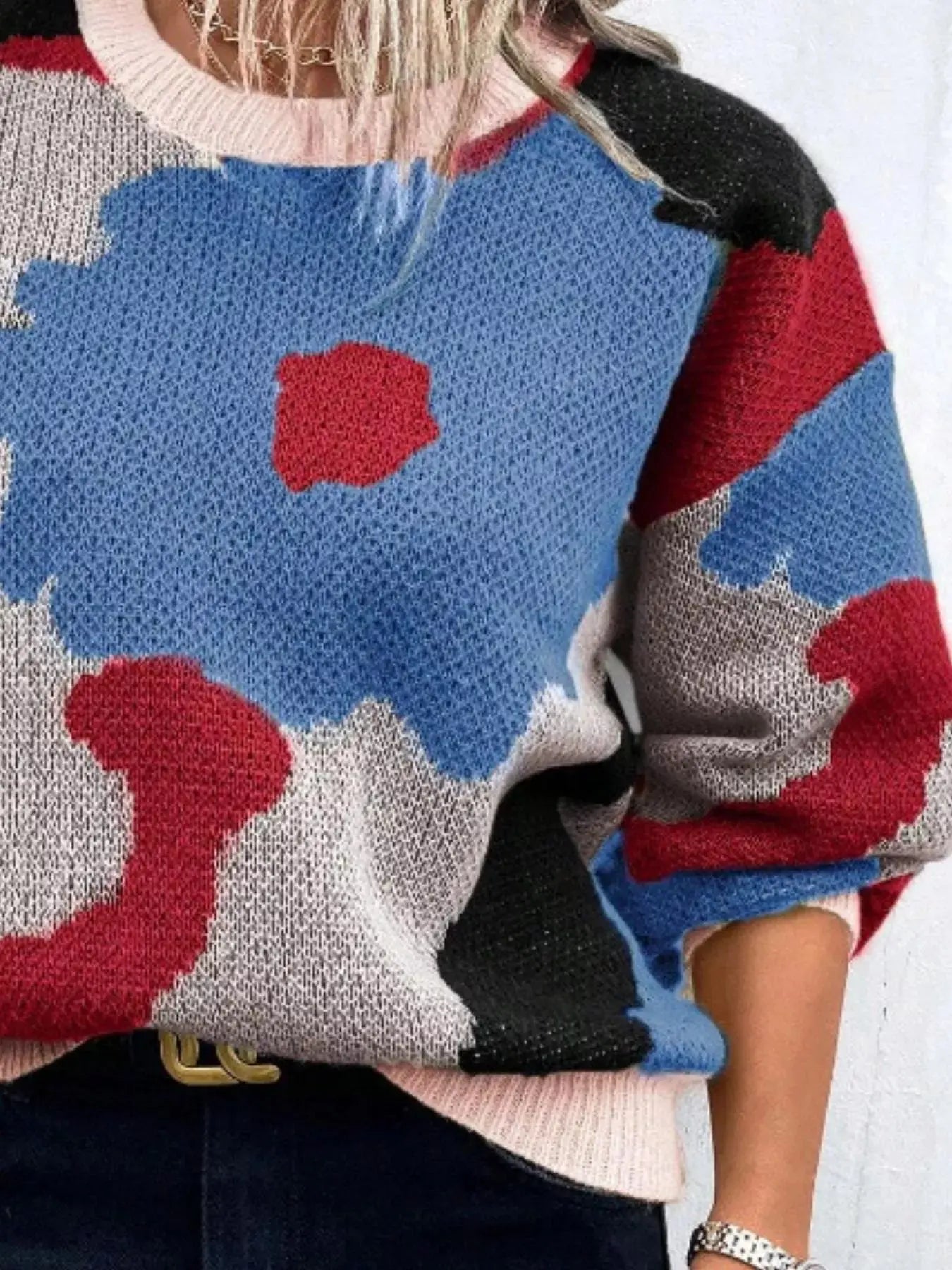 Floral Pattern Round Neck Sweater Simply Love