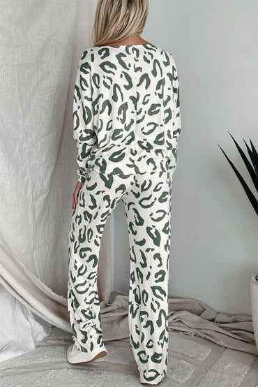 Beige Leopard Animal Print Long Sleeve and Pants Loungewear Set - Love Salve