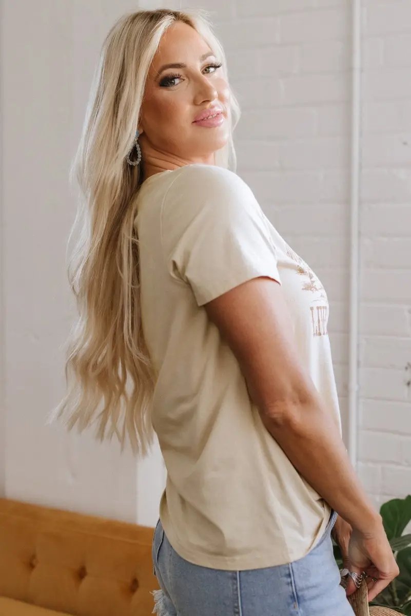 Beige LIVE YOUR BEST LIFE Crew Neck Western Graphic Tee - Love Salve 