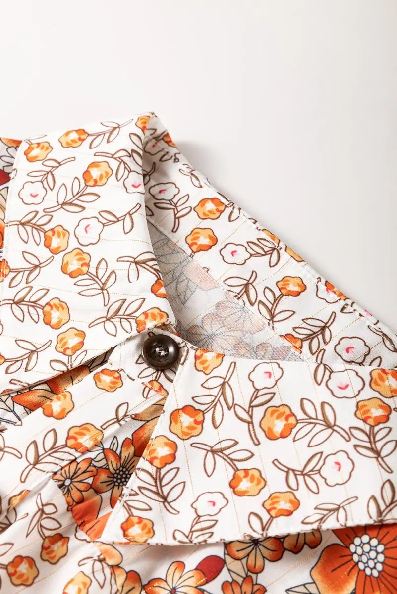 Beige Plus Size Floral Patchwork Button Front Collared Mini Dress - Love Salve 