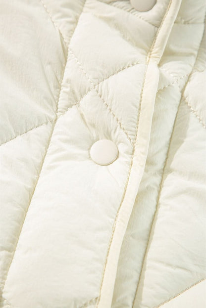 Beige Quilted High Neck Button Up Pocket Vest Coat - Love Salve 