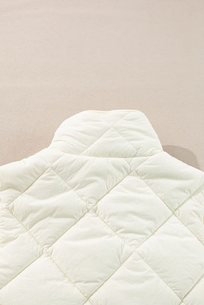 Beige Quilted High Neck Button Up Pocket Vest Coat - Love Salve 