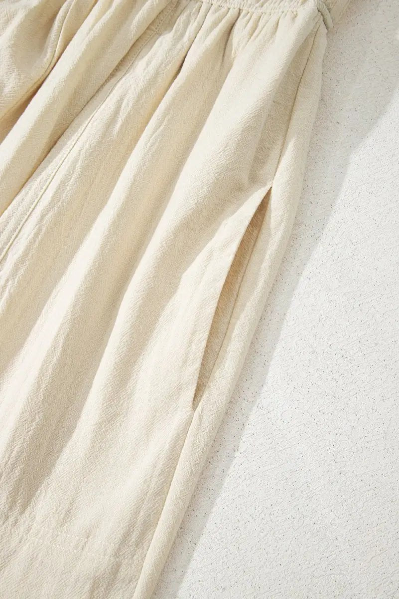 Beige Sleeveless Wide Leg Jumpsuit with Ruched High Waist Design - Love Salve