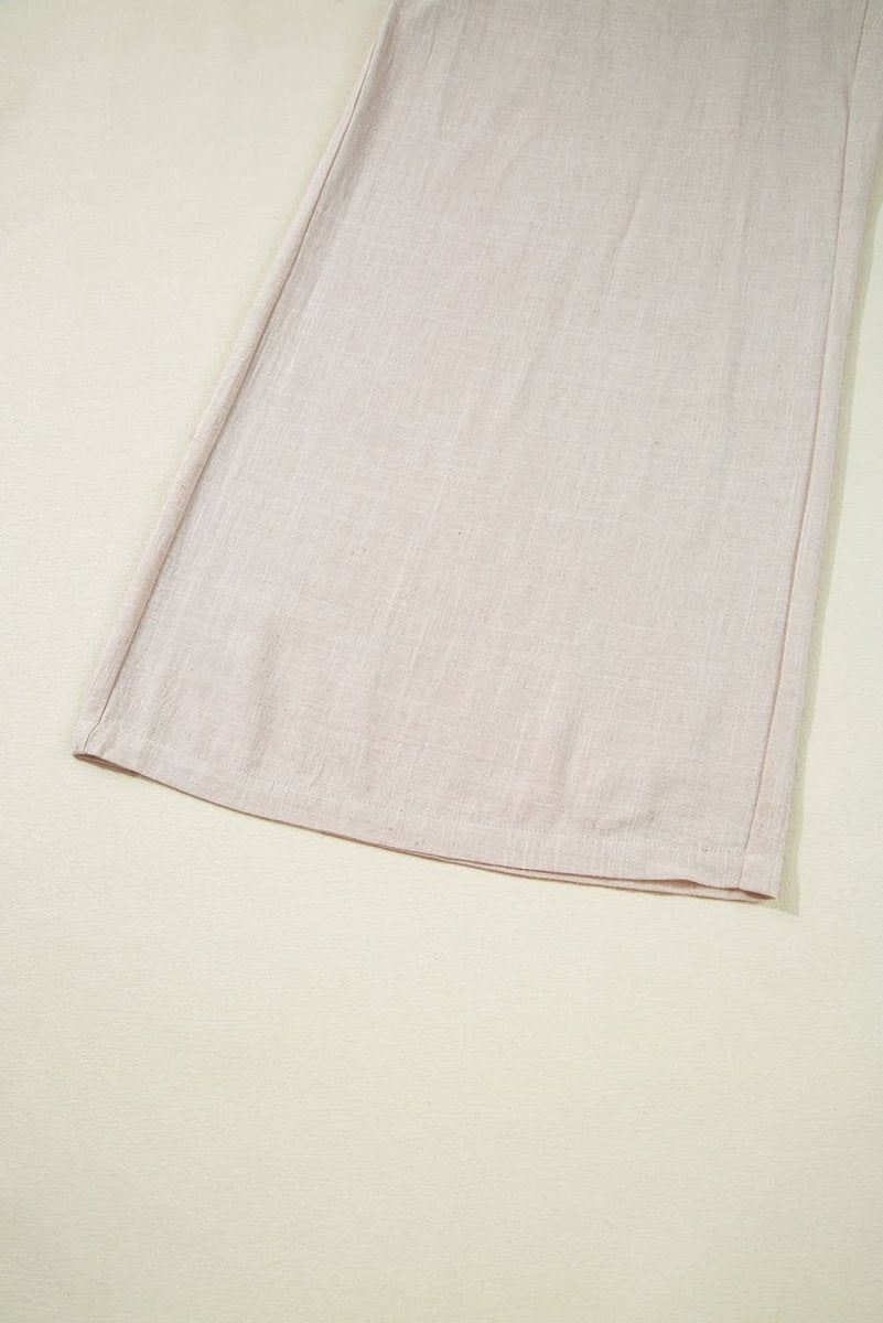 Beige Smocked High Waist Wide Leg Plus Size Pants - Love Salve