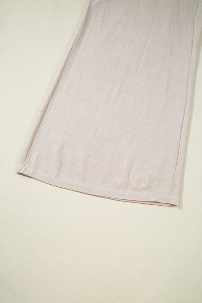 Beige Smocked High Waist Wide Leg Plus Size Pants - Love Salve