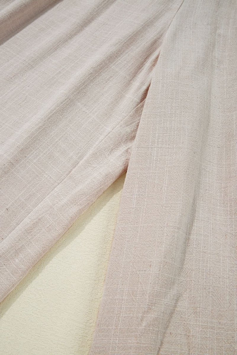 Beige Smocked High Waist Wide Leg Plus Size Pants - Love Salve