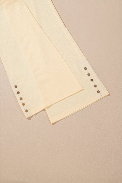 Beige Solid Color Tank Top and Smocked Waist Pants Set - Love Salve 