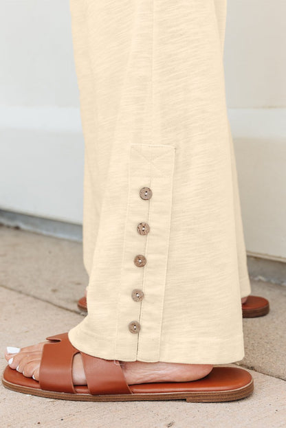 Beige Solid Color Tank Top and Smocked Waist Pants Set - Love Salve 