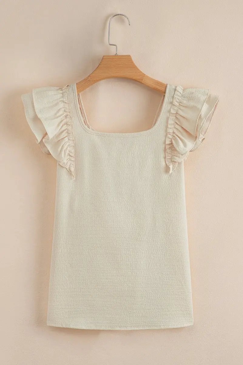 Beige Textured Bow Knot Frilled Butterfly Sleeve Blouse - Love Salve 