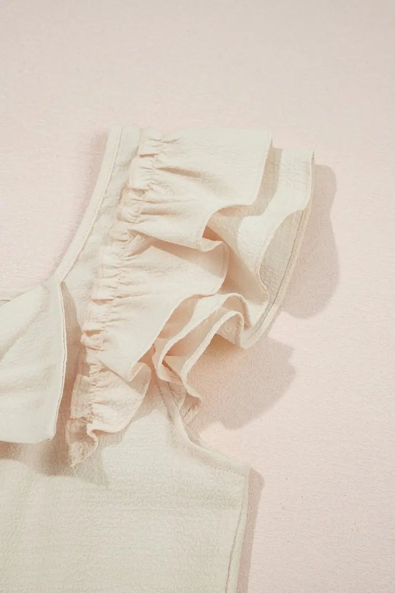 Beige Textured Bow Knot Frilled Butterfly Sleeve Blouse - Love Salve 