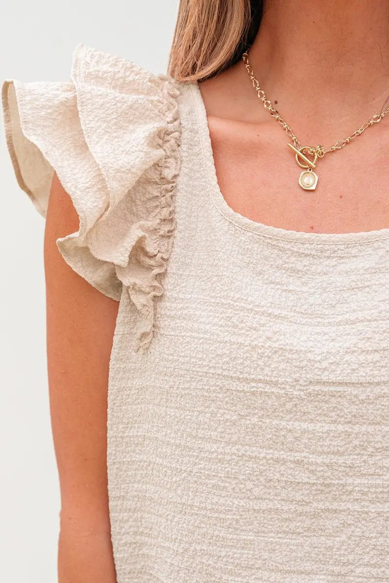 Beige Textured Bow Knot Frilled Butterfly Sleeve Blouse - Love Salve 