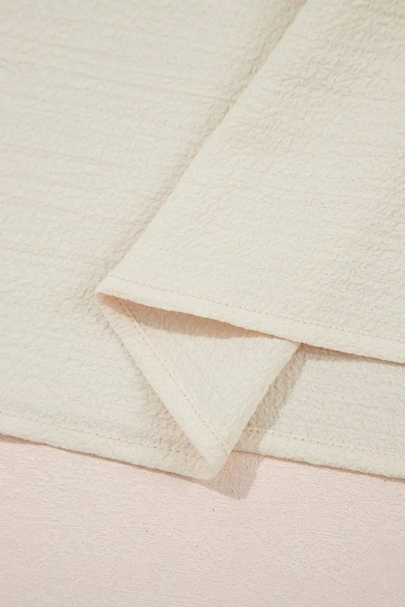 Beige Textured Bow Knot Frilled Butterfly Sleeve Blouse - Love Salve 