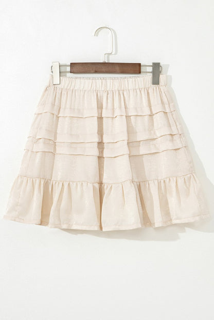 Beige Tiered Ruffled Hemline Elastic Waist Mini Skirt - Love Salve