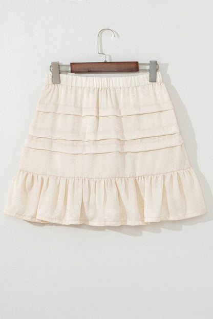 Beige Tiered Ruffled Hemline Elastic Waist Mini Skirt - Love Salve