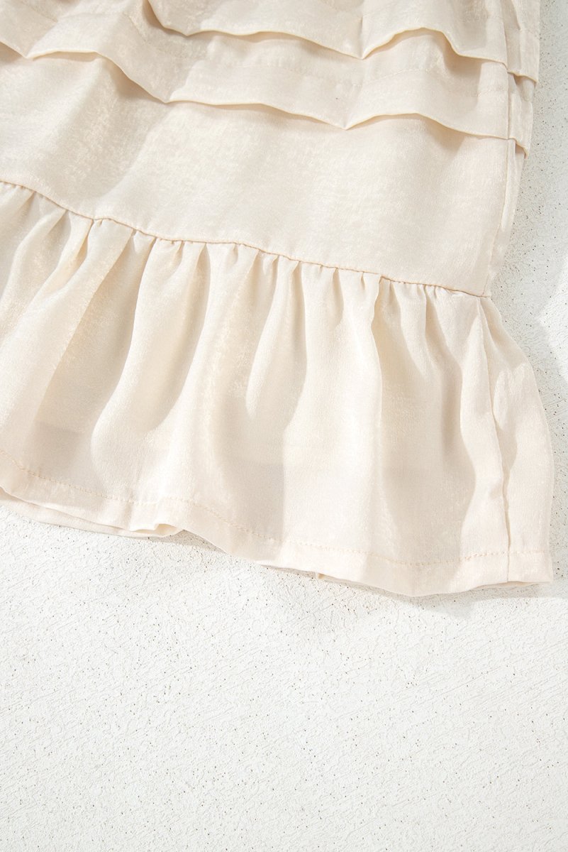 Beige Tiered Ruffled Hemline Elastic Waist Mini Skirt - Love Salve