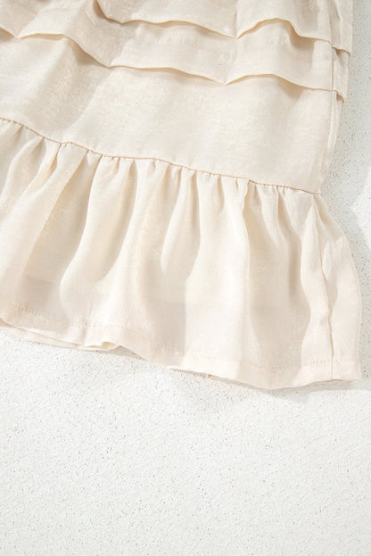 Beige Tiered Ruffled Hemline Elastic Waist Mini Skirt - Love Salve