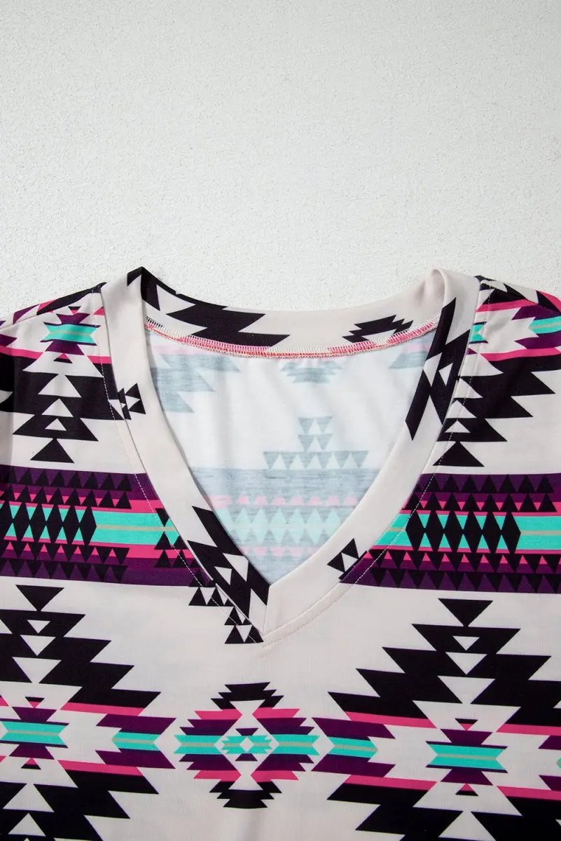 Beige Western Aztec Printed Long T-shirt Dress for Women - Love Salve 