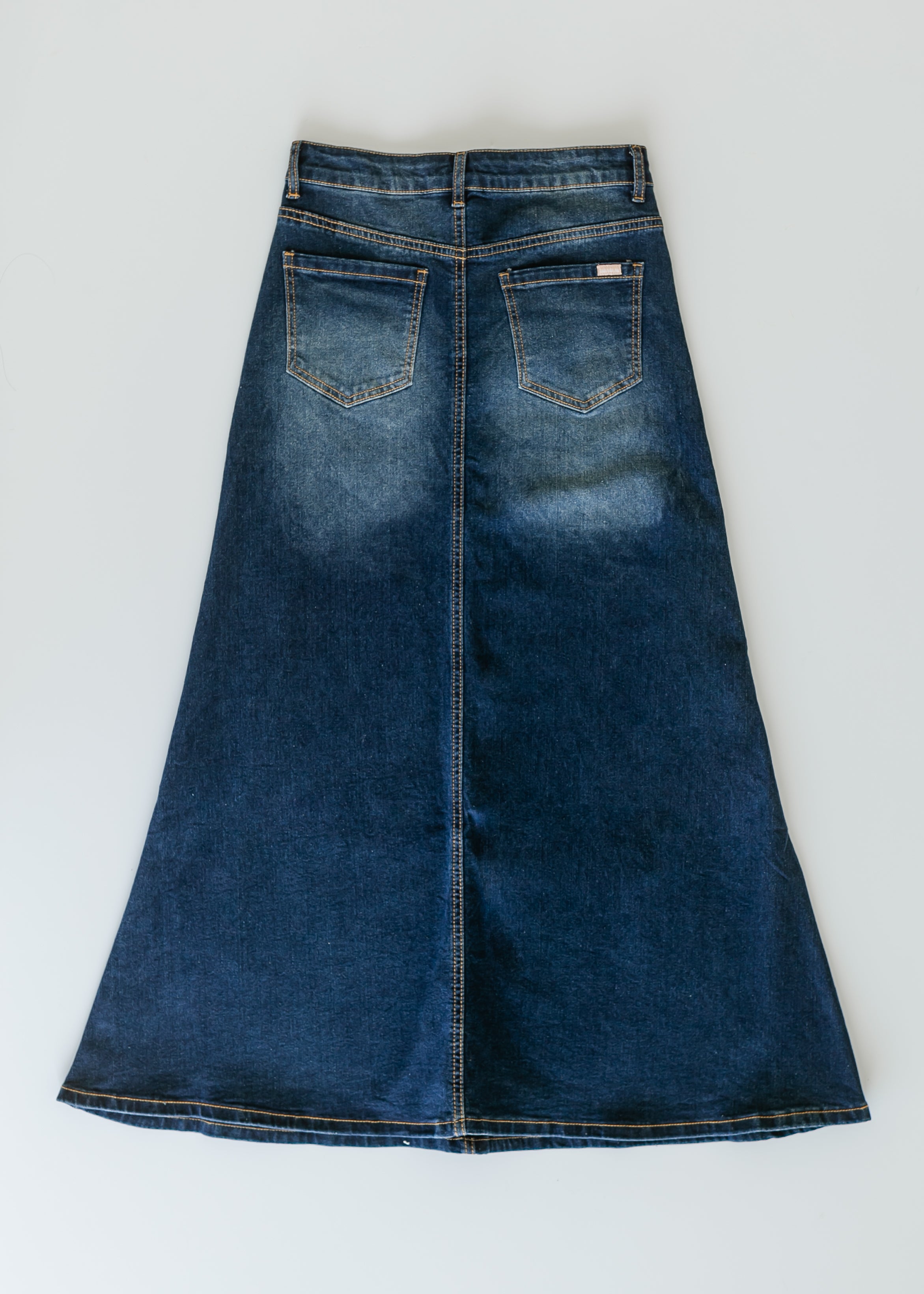 Bethany Dark Wash A-line Long Denim Skirt Inherit Co.