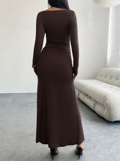 Ruched Long Sleeve Maxi Dress.