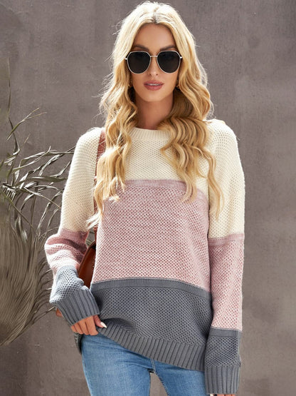 Color Block Dropped Shoulder Sweater.