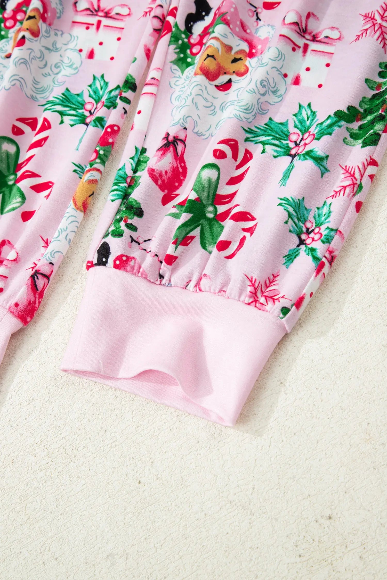 Pink Christmas Pattern Two Piece Lounge Set With Button V Neck Pullover Pants Dear-Lover Dropshipping