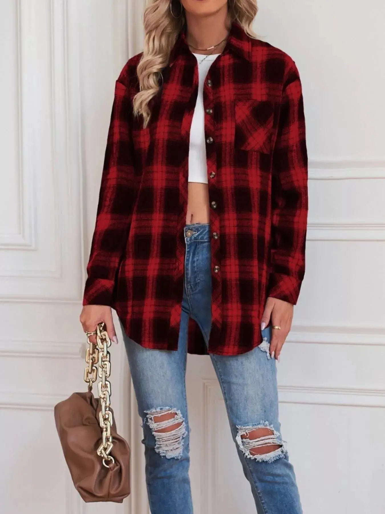 Casual Plaid Button Up Shirt Simply Love