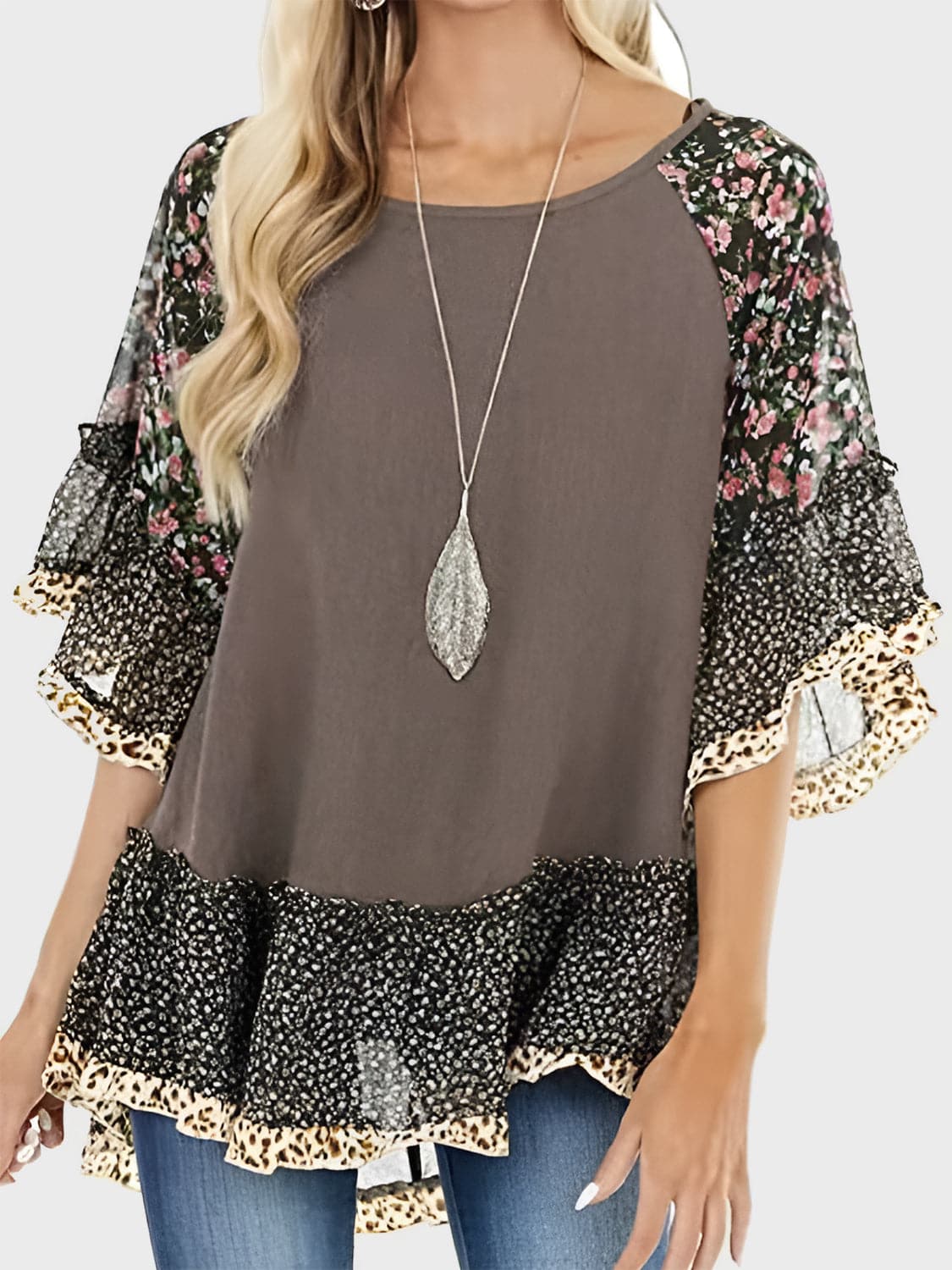 Frilled printed blouse - half sleeves