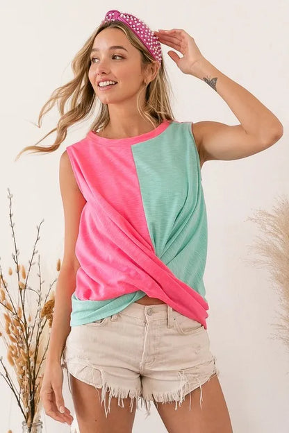 BiBi Slub Terry Color Block Twisted Top - Love Salve 
