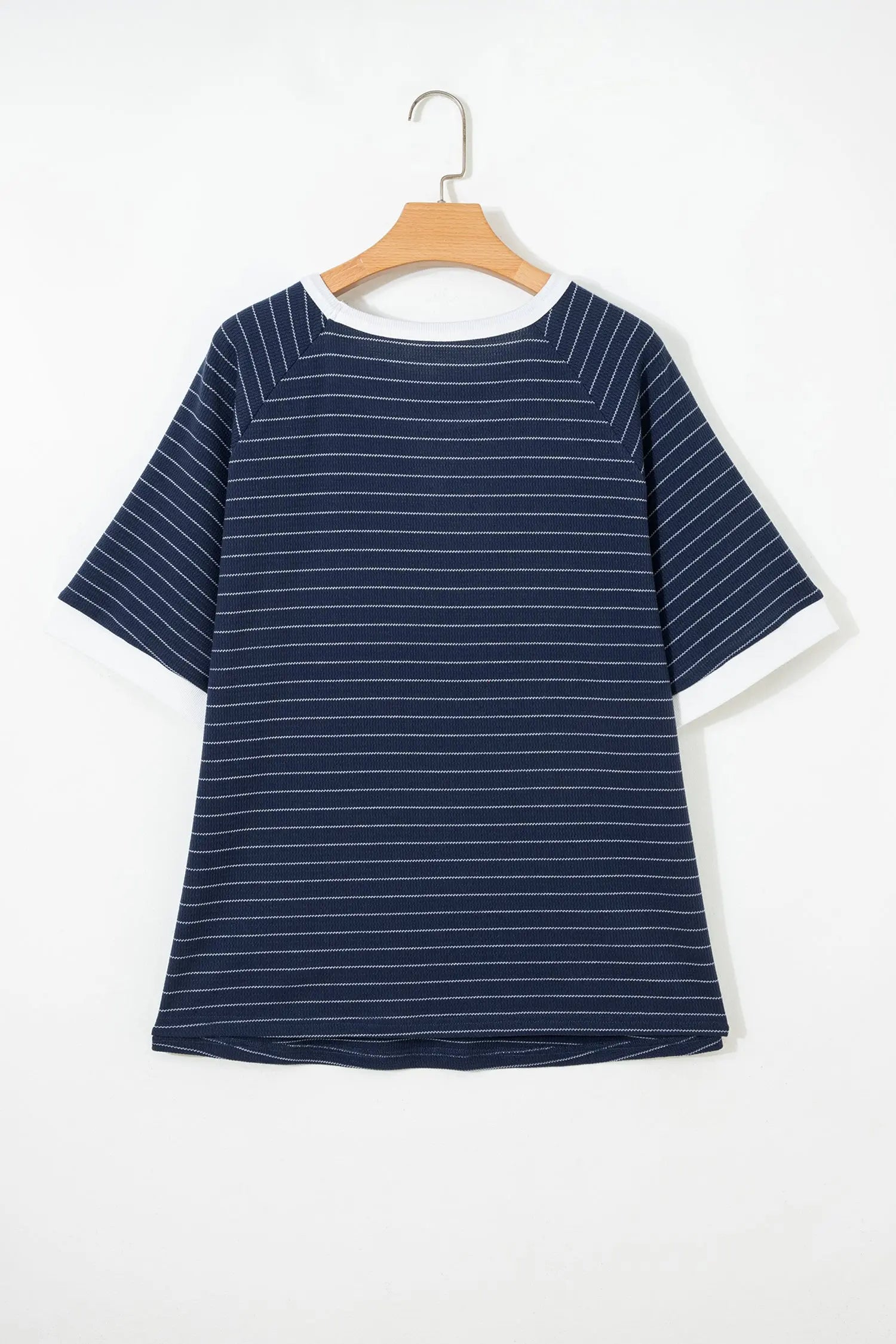 Blue Stripe Plus Size Ribbed T Shirt With Contrast Trim Dear-Lover Dropshipping
