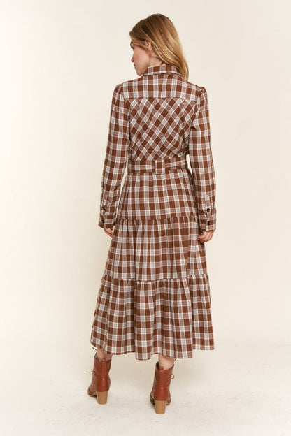 Chic plaid tiered midi dress