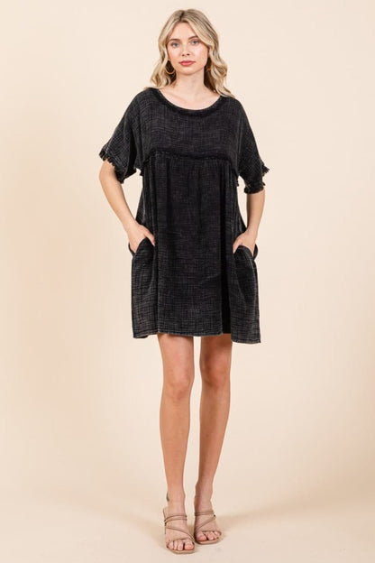 Culture Code Short Sleeve Babydoll Texture Dress with Pockets.