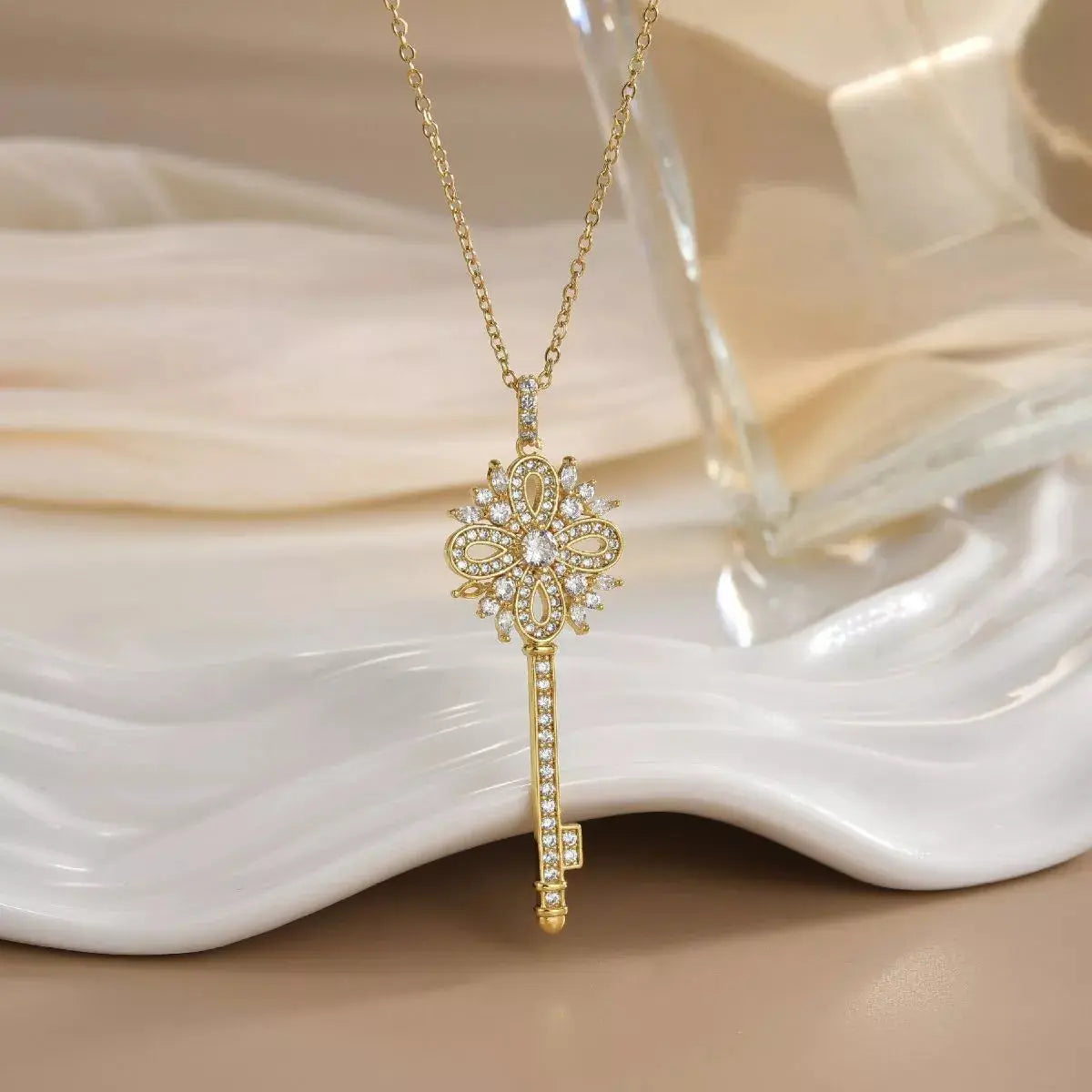 18K Gold-Plated Zircon Key Pendant Necklace Simply Love